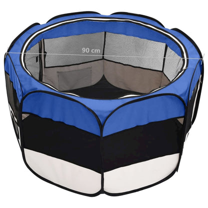Dog Playpen Blue And Cream Polyester, Steel 35.4W x 35.4D x 22.8H