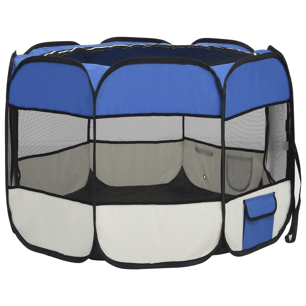 Dog Playpen Blue And Cream Polyester, Steel 35.4W x 35.4D x 22.8H