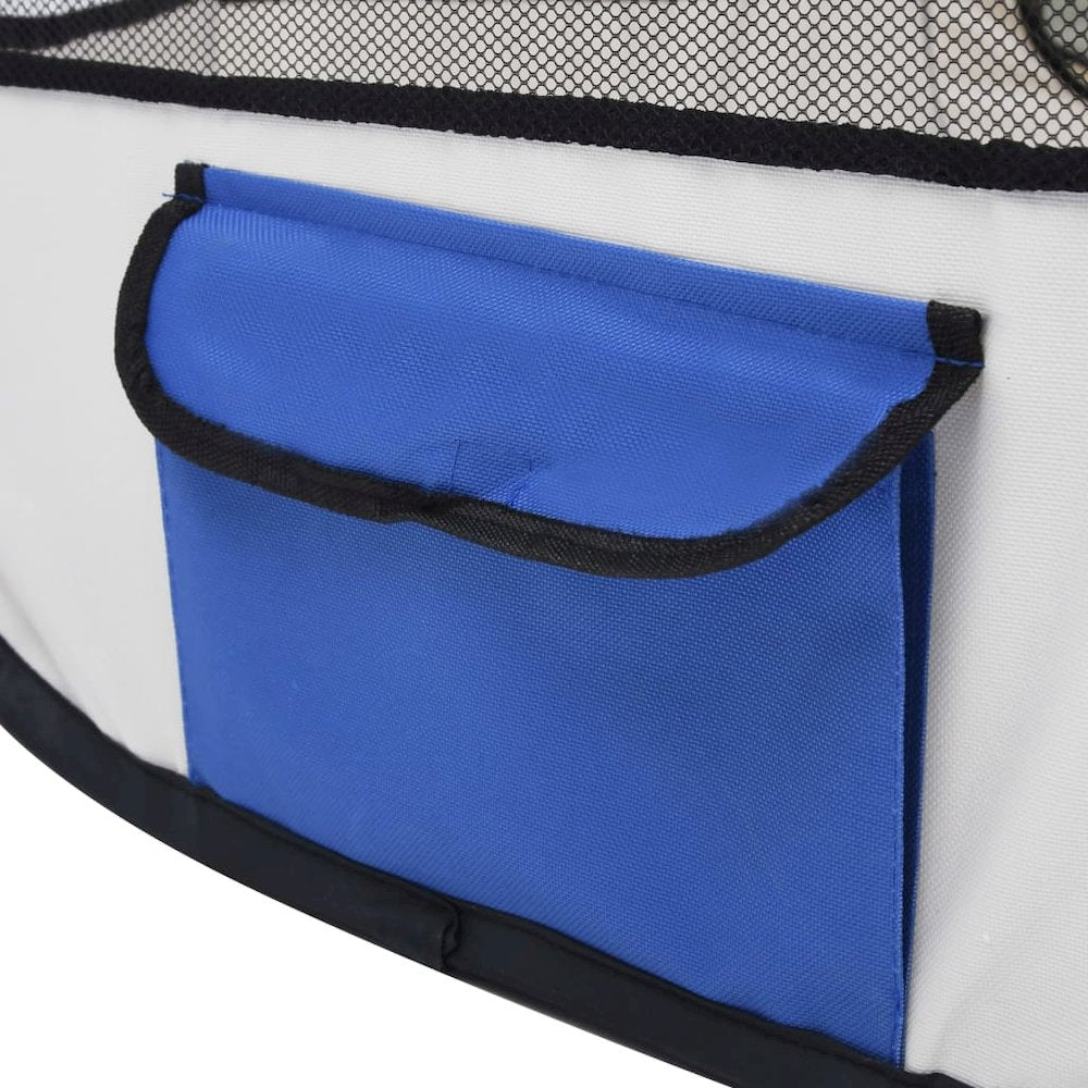 Dog Playpen Blue And Cream Polyester, Steel 35.4W x 35.4D x 22.8H