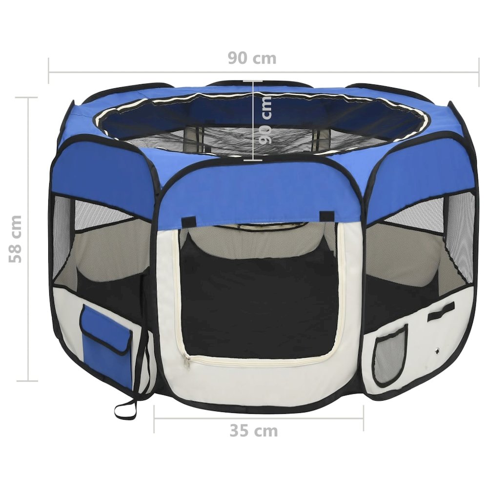 Dog Playpen Blue And Cream Polyester, Steel 35.4W x 35.4D x 22.8H