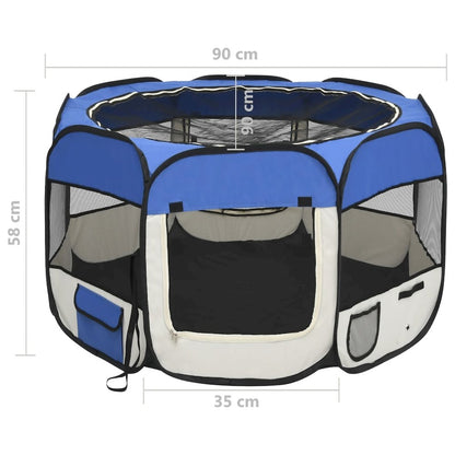Dog Playpen Blue And Cream Polyester, Steel 35.4W x 35.4D x 22.8H
