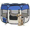 Dog Playpen Blue And Cream Polyester, Steel 35.4W x 35.4D x 22.8H