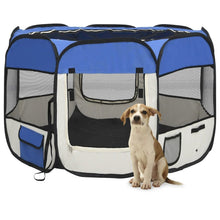 Dog Playpen Blue And Cream Polyester, Steel 35.4W x 35.4D x 22.8H