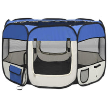 Dog Playpen Blue And Cream Polyester, Steel 43.3W x 43.3D x 22.8H