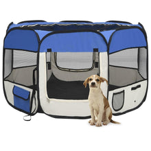 Dog Playpen Blue And Cream Polyester, Steel 43.3W x 43.3D x 22.8H