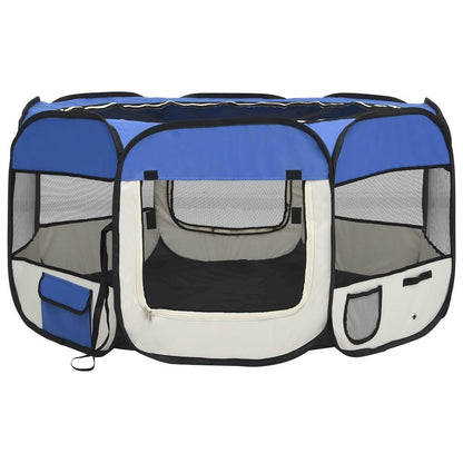 Dog Playpen Blue Polyester Medium Collapsible Dog Playpen
