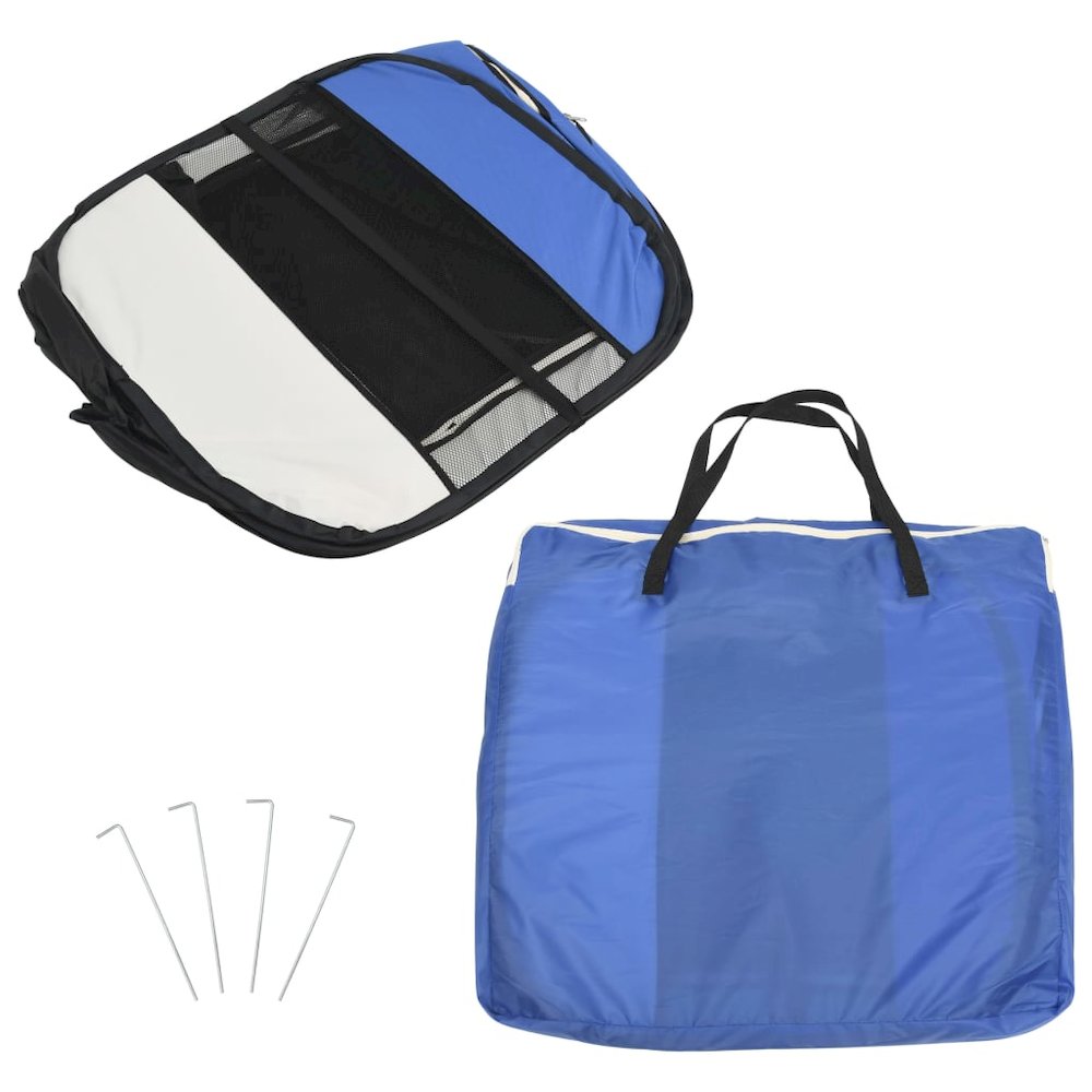 Dog Playpen Blue Polyester Medium Collapsible Dog Playpen