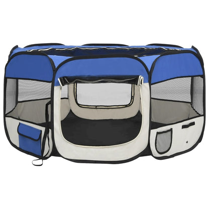 Dog Playpen Blue Polyester Medium Collapsible Dog Playpen