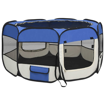 Dog Playpen Blue Polyester Medium Collapsible Dog Playpen
