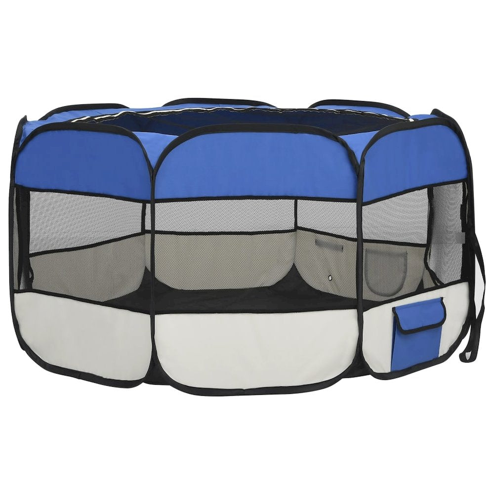 Dog Playpen Blue Polyester Medium Collapsible Dog Playpen