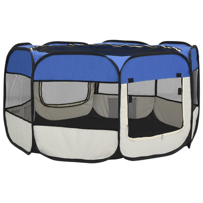 Dog Playpen Blue Polyester Medium Collapsible Dog Playpen