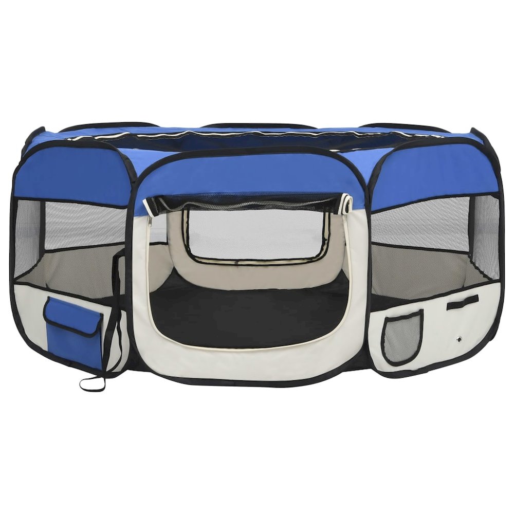 Dog Playpen Blue And Cream Polyester, Steel 57.1W x 57.1D x 24H