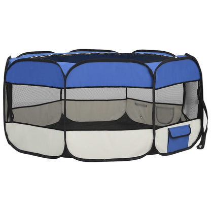 Dog Playpen Blue And Cream Polyester, Steel 57.1W x 57.1D x 24H