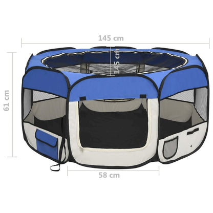 Dog Playpen Blue And Cream Polyester, Steel 57.1W x 57.1D x 24H