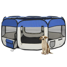 Dog Playpen Blue And Cream Polyester, Steel 57.1W x 57.1D x 24H