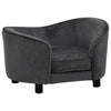 Dog Sofa Dark Grey Plush (80% Polyester, 20% Cotton), Solid Fir Wood