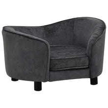 Dog Sofa Dark Grey Plush (80% Polyester, 20% Cotton), Solid Fir Wood