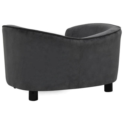 Dog Sofa Dark Grey Plush (80% Polyester, 20% Cotton), Solid Fir Wood