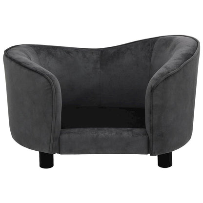 Dog Sofa Dark Grey Plush (80% Polyester, 20% Cotton), Solid Fir Wood