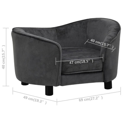 Dog Sofa Dark Grey Plush (80% Polyester, 20% Cotton), Solid Fir Wood