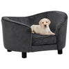 Dog Sofa Dark Grey Plush (80% Polyester, 20% Cotton), Solid Fir Wood