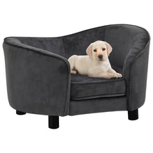 Dog Sofa Dark Grey Plush (80% Polyester, 20% Cotton), Solid Fir Wood