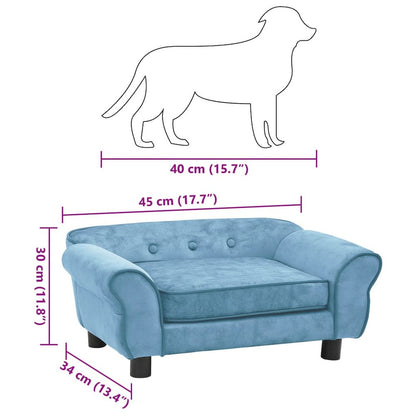 Dog Sofa Turquoise Plush, Foam, Wood Small Removable Covers