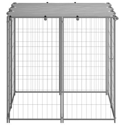 Dog Kennel Silver And Grey Steel, Polyethylene (Pe)