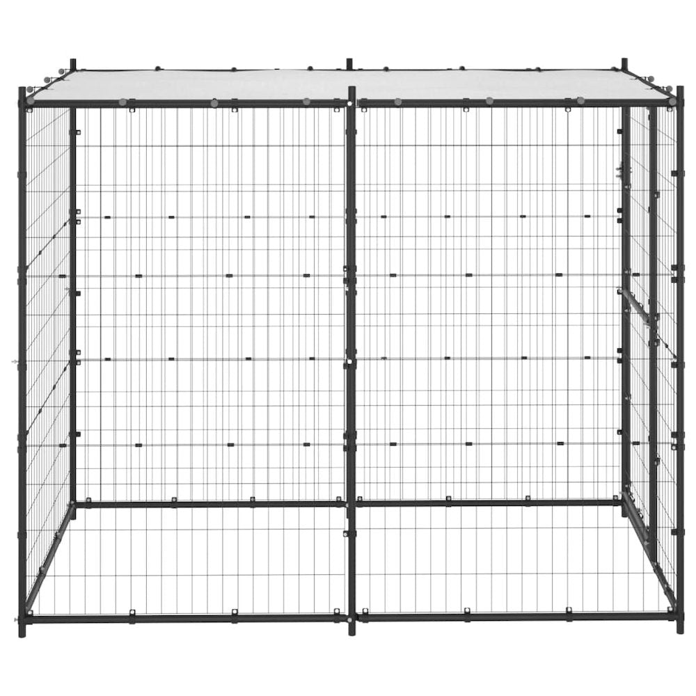 Dog Kennel Black And Silver Powder-Coated Steel, Pe