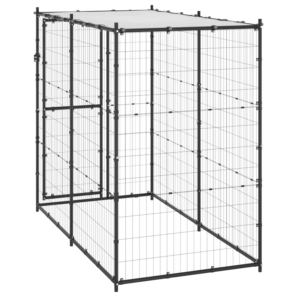 Dog Kennel Black And Silver Powder-Coated Steel, Pe