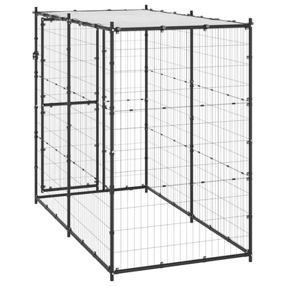 Dog Kennel Black And Silver Powder-Coated Steel, Pe