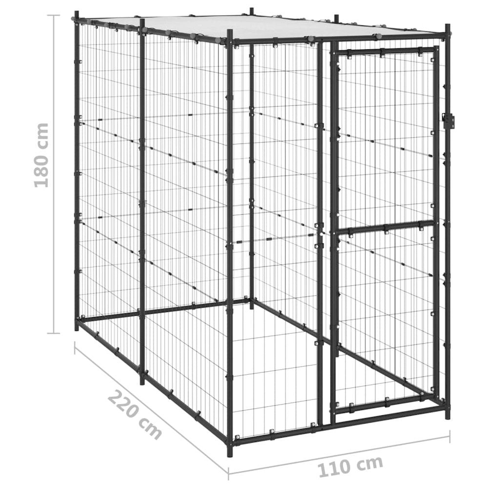 Dog Kennel Black And Silver Powder-Coated Steel, Pe
