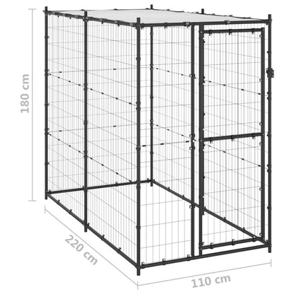 Dog Kennel Black And Silver Powder-Coated Steel, Pe