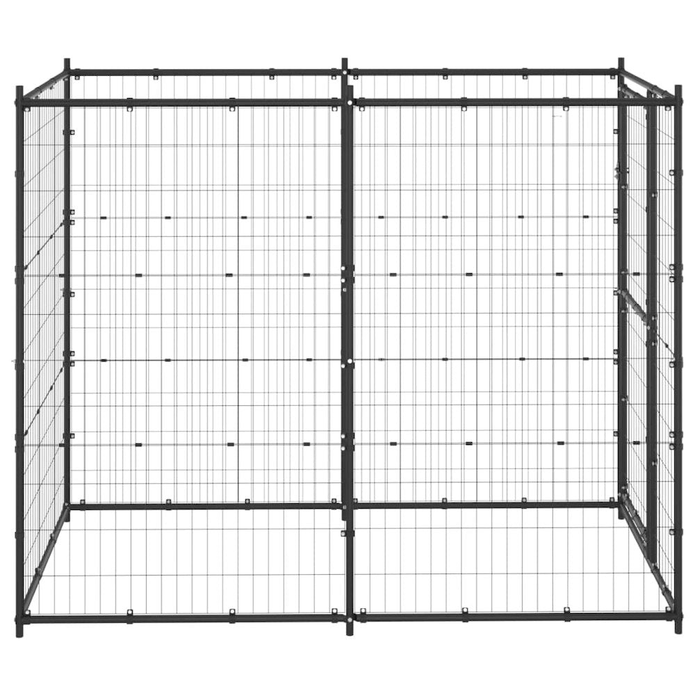Dog Kennel Black Powder-Coated Steel Large Durable