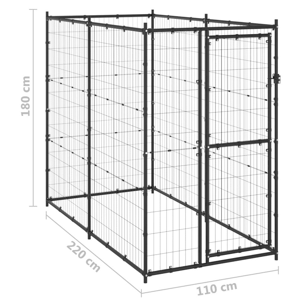 Dog Kennel Black Powder-Coated Steel Large Durable