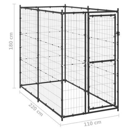 Dog Kennel Black Powder-Coated Steel Large Durable