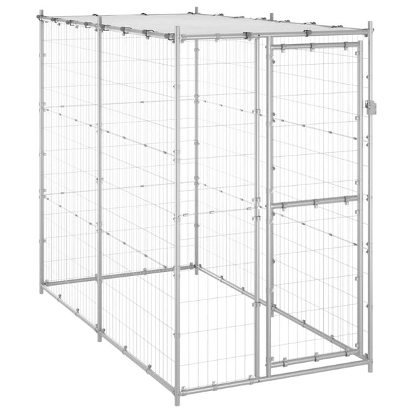 Dog Kennel Silver Galvanized Steel, Pe Large Locks