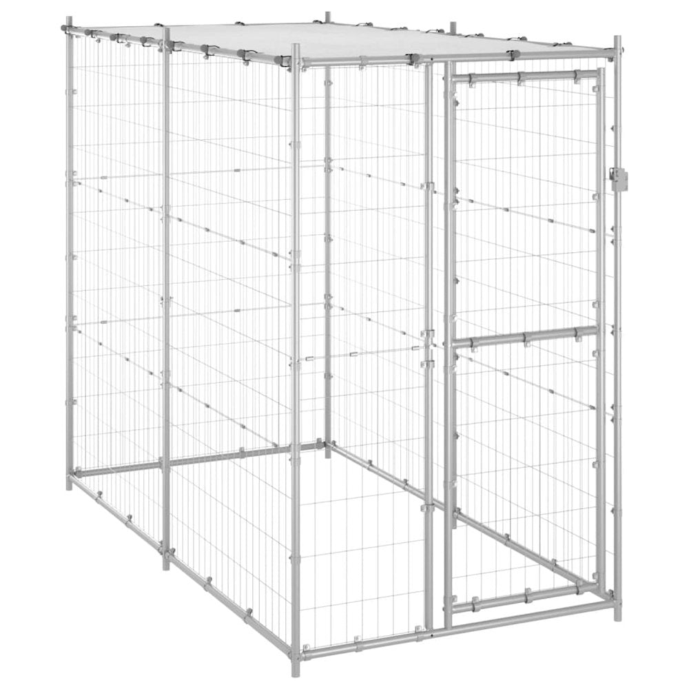 Dog Kennel Silver Galvanized Steel, Pe Large Locks