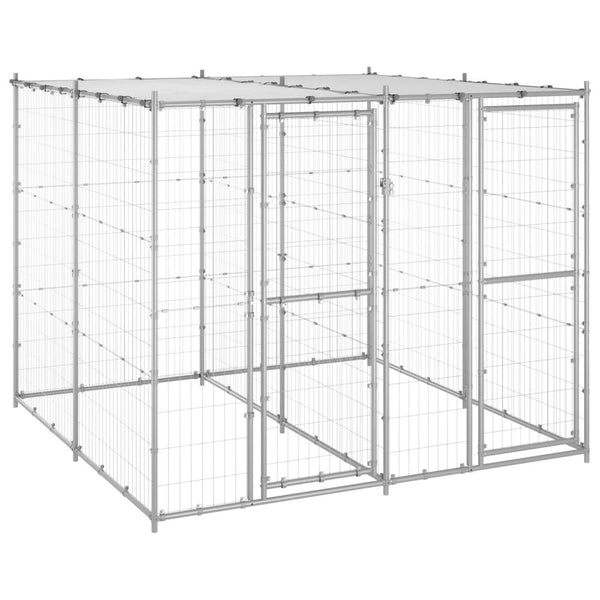 Dog Kennel Silver Galvanized Steel Durable