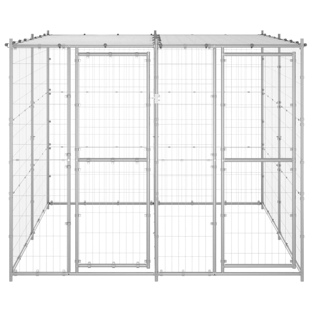 Dog Kennel Silver Galvanized Steel Durable
