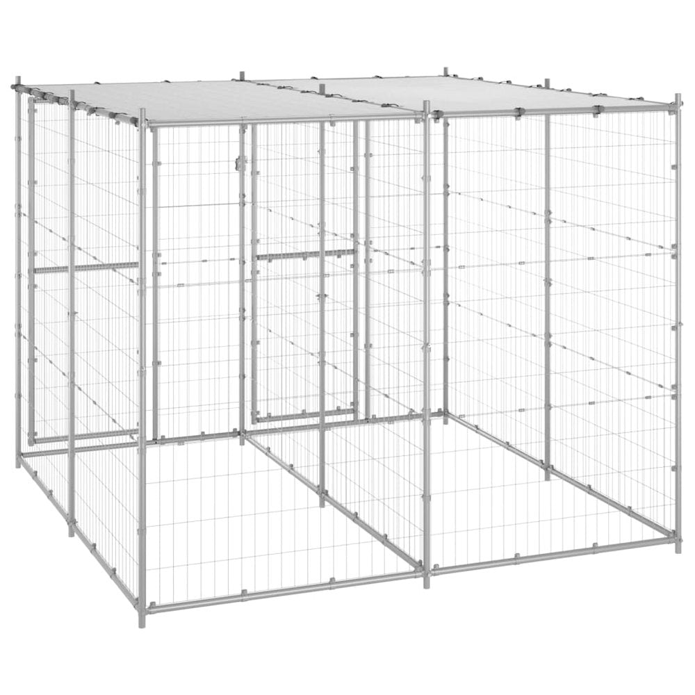 Dog Kennel Silver Galvanized Steel Durable