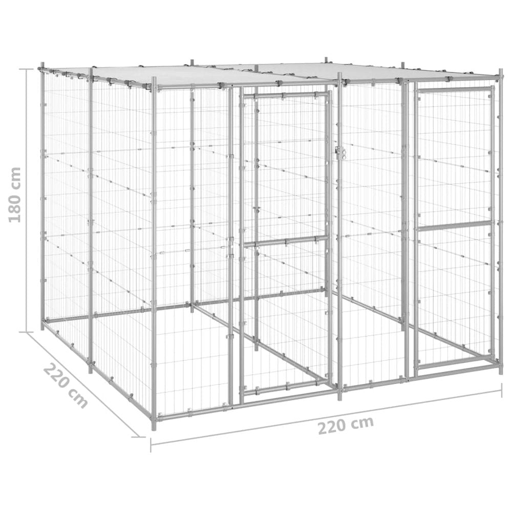 Dog Kennel Silver Galvanized Steel Durable