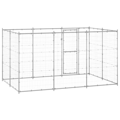 Dog Kennel Silver Galvanized Steel Large Durable 86.6W x 129.9D x 70.9H