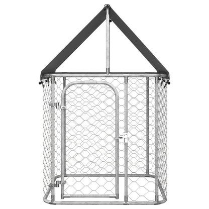Dog Kennel Silver Galvanized Steel Large Durable 39.4W x 39.4D x 59.1H