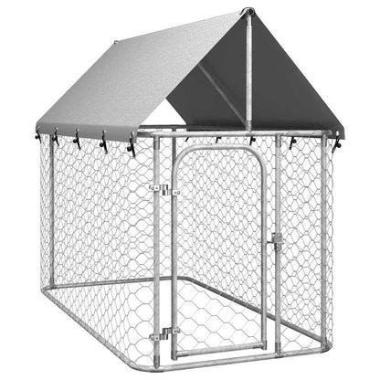 Dog Kennel Silver Galvanized Steel, Polyethylene