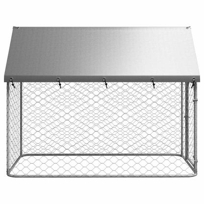 Dog Kennel Silver Galvanized Steel, Polyethylene