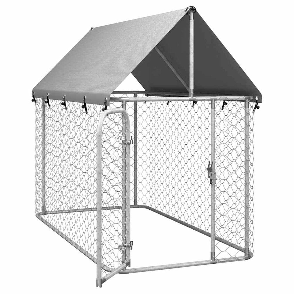 Dog Kennel Silver Galvanized Steel, Polyethylene