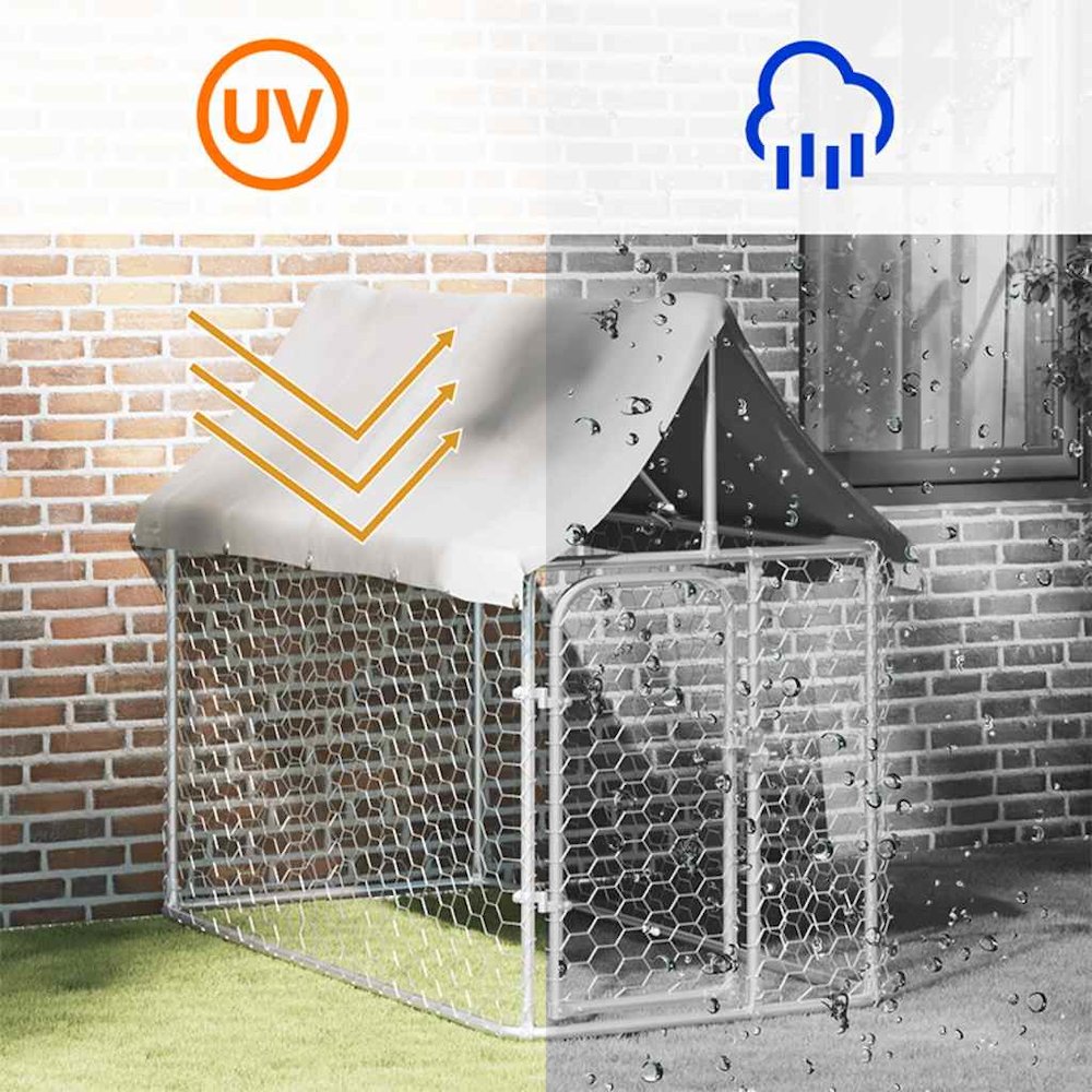 Dog Kennel Silver Galvanized Steel, Polyethylene