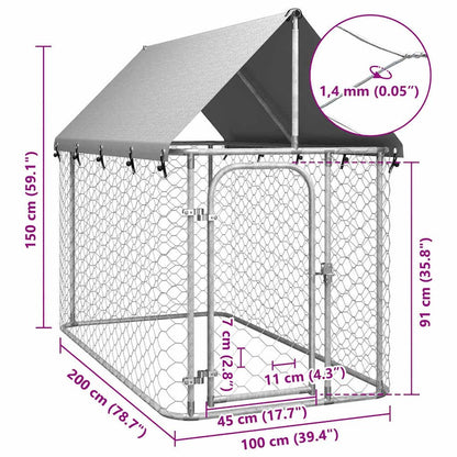 Dog Kennel Silver Galvanized Steel, Polyethylene