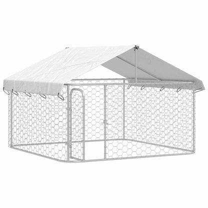 Dog Kennel Silver Galvanized Steel, Polyethylene Large